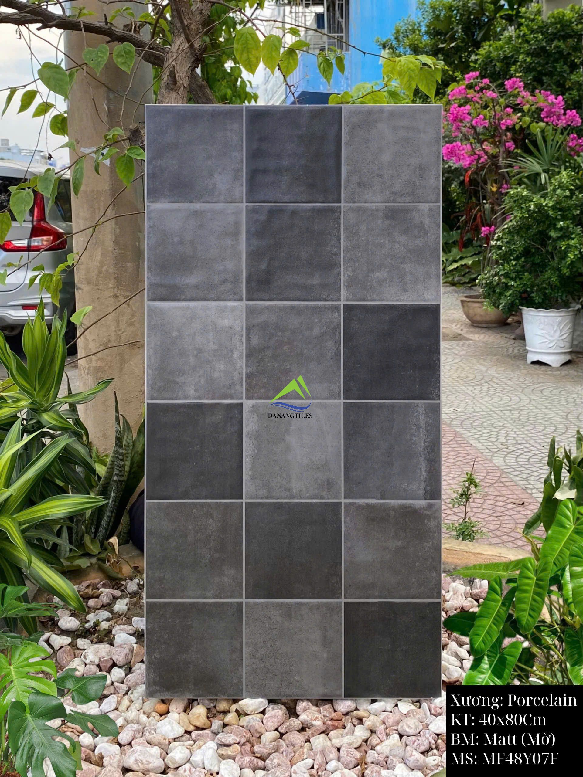 Gạch giả thẻ vuông loang men matt mix màu xám đậm MF48Y07F –  40x80CM