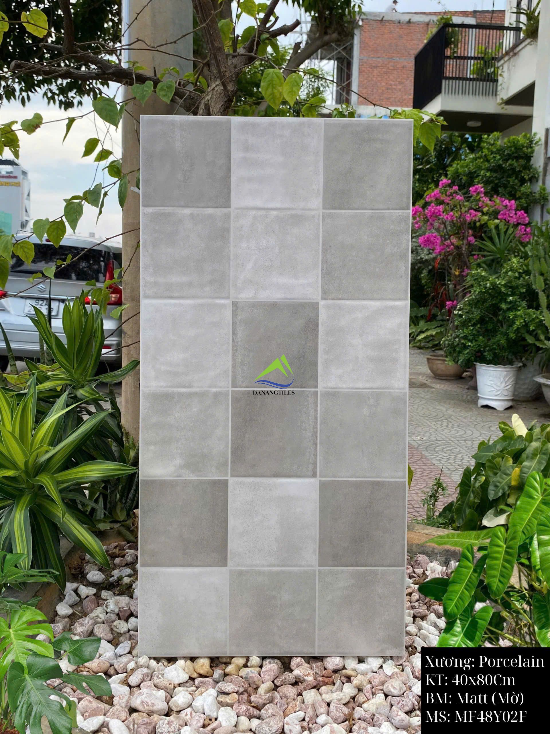 Gạch giả thẻ vuông loang men matt mix màu xám MF48Y02F –  40x80CM