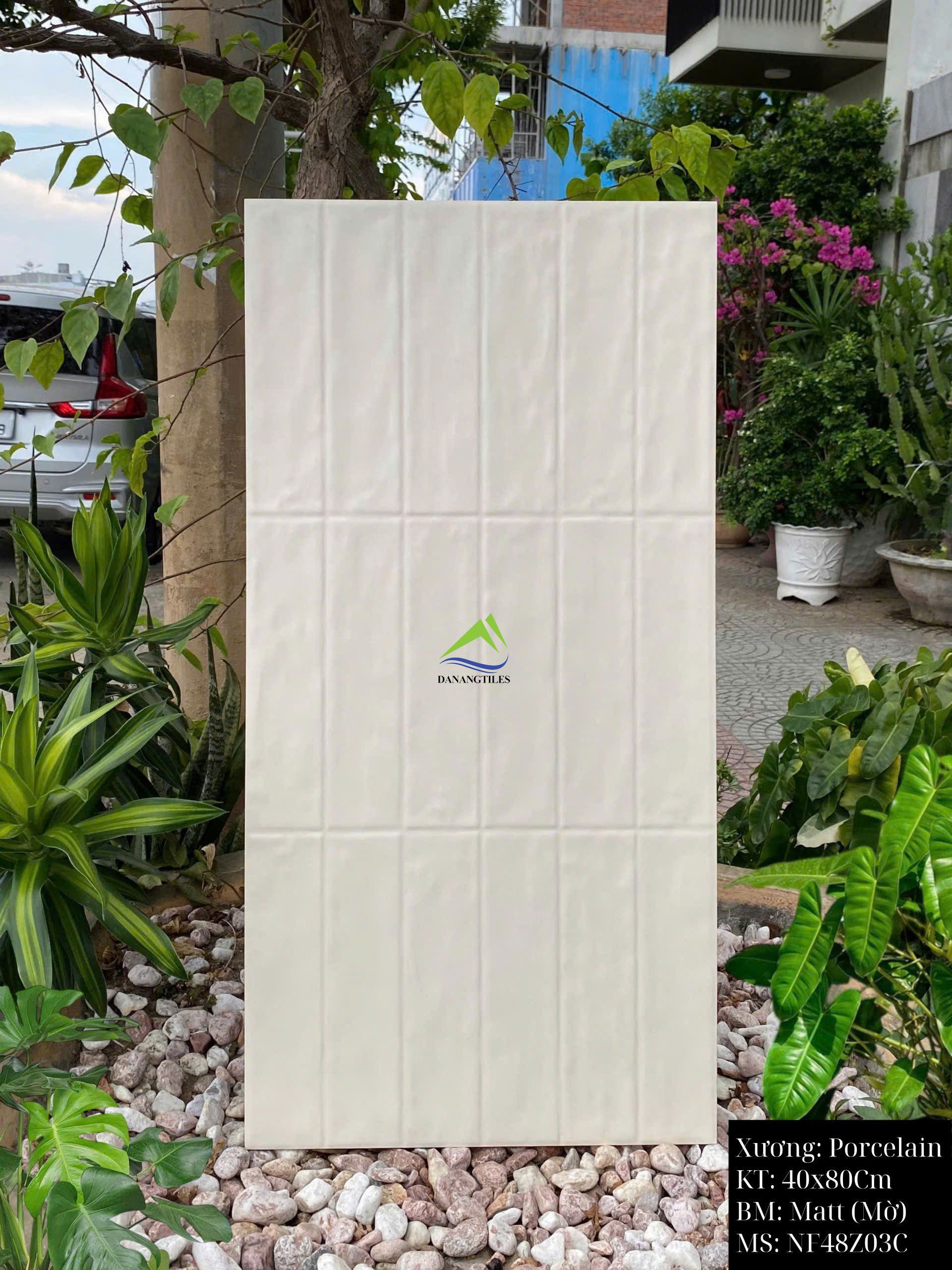 Gạch giả thẻ dài men matt mix màu trắng sữa + NF48Z03C –  40x80CM