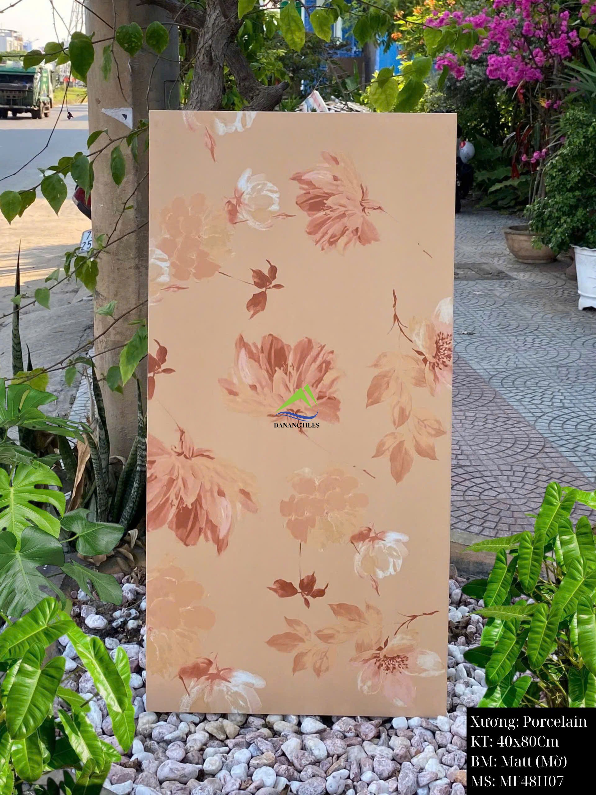 Gạch Hoa matt mix màu cam vàng MF48H07 –  40x80CM