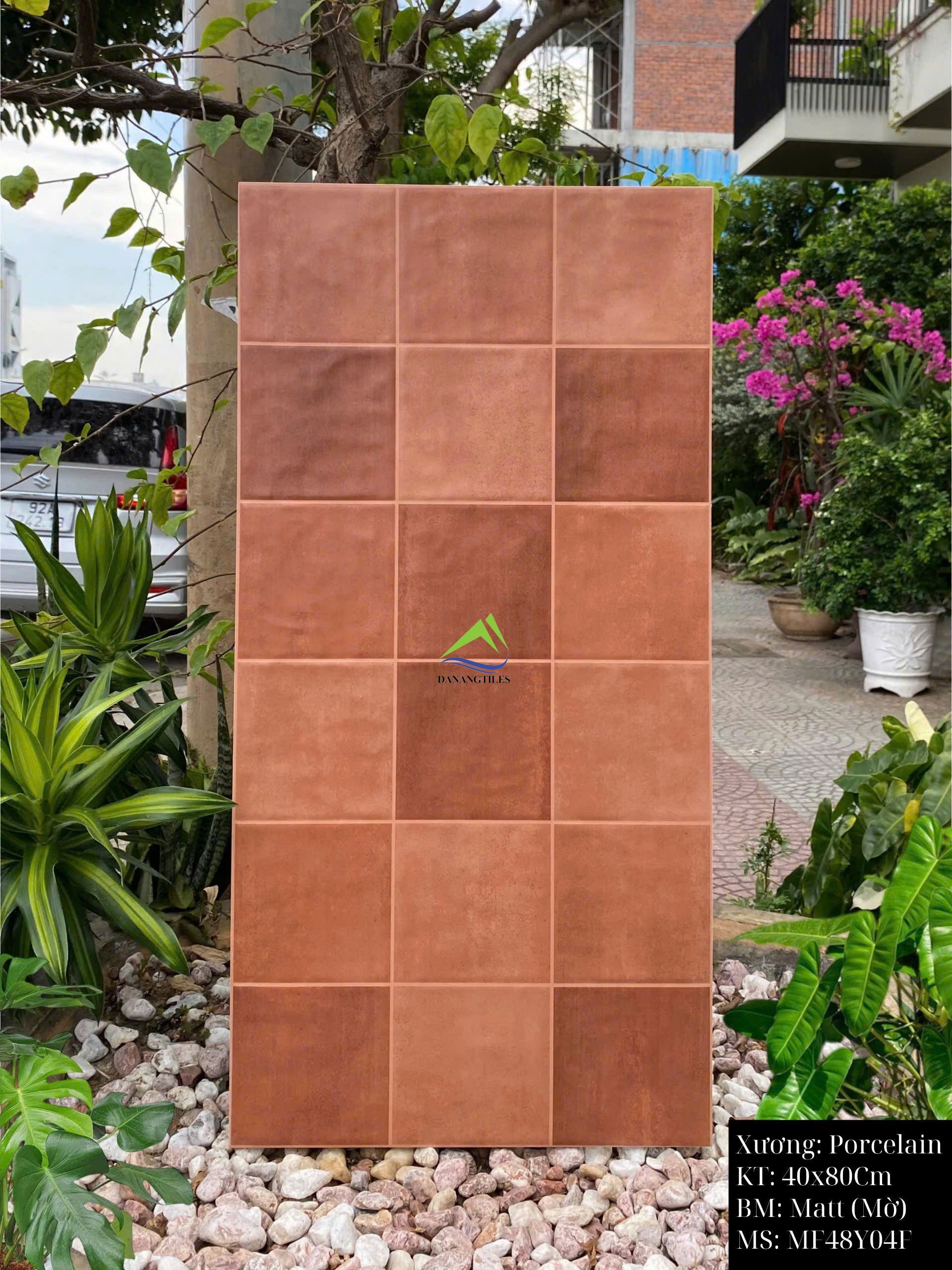Gạch giả thẻ vuông loang men matt mix nâu sáng MF48Y04F – 40x80CM